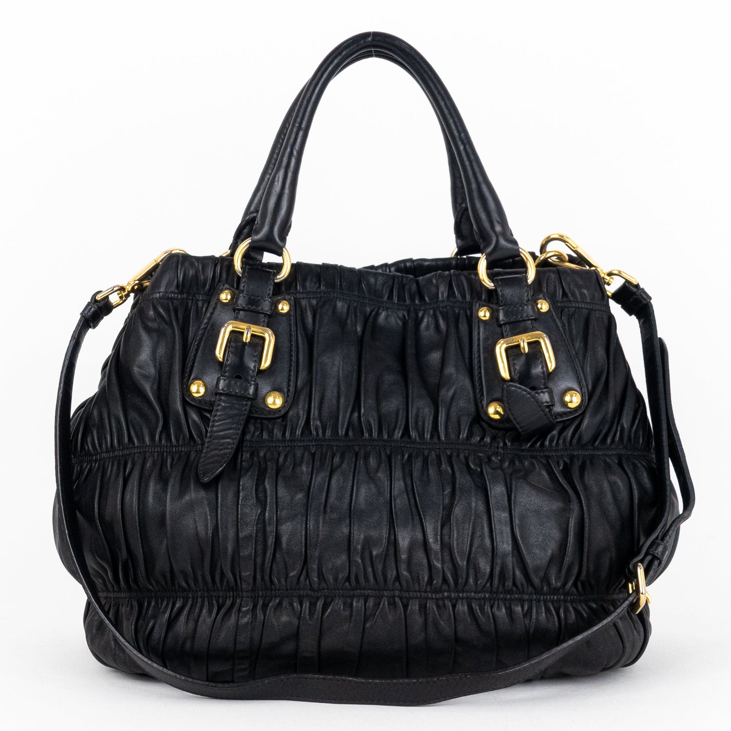 Handbag Crossbody Tote Black Nappa Gaufre Leather