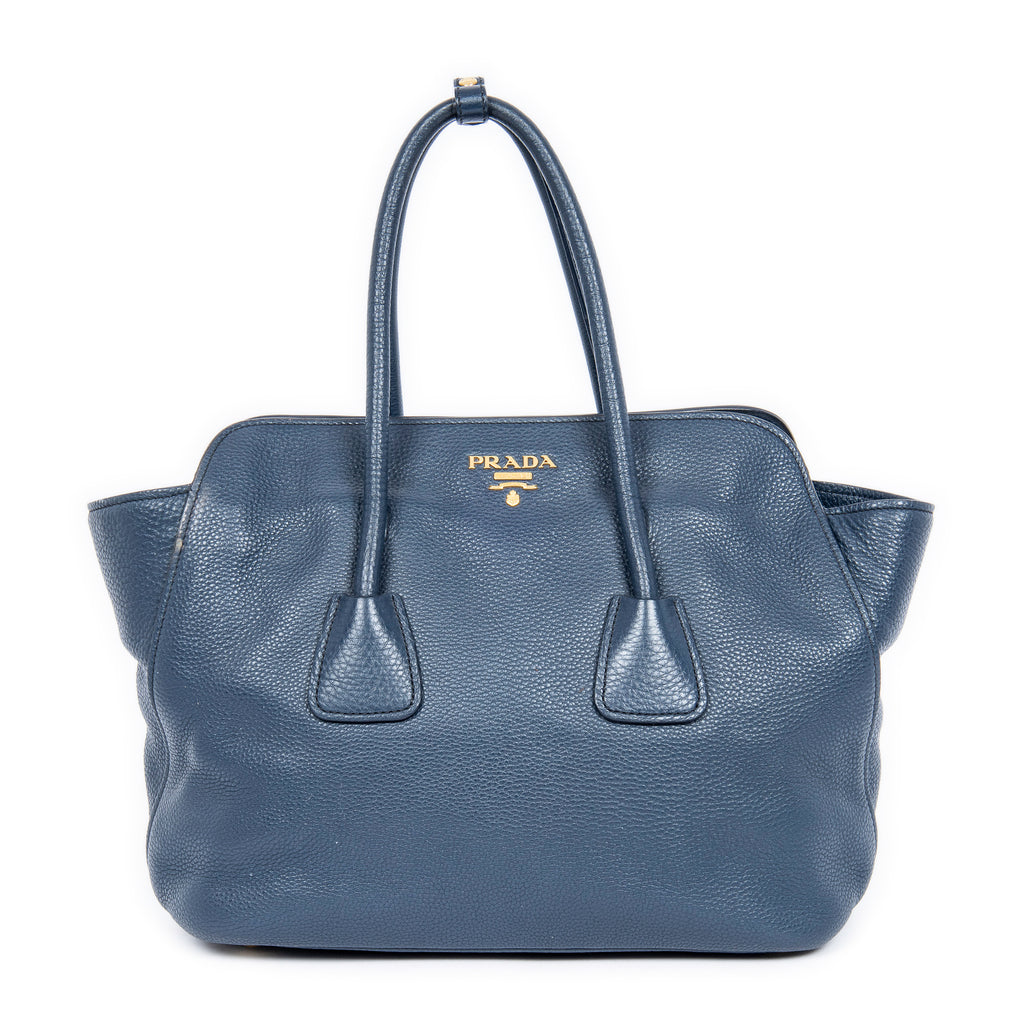 Shoulder Bag Open Shopping Tote Dark Blue Calfskin Grained Leather