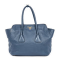 Shoulder Bag Open Shopping Tote Dark Blue Calfskin Grained Leather