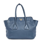 Shoulder Bag Open Shopping Tote Dark Blue Calfskin Grained Leather