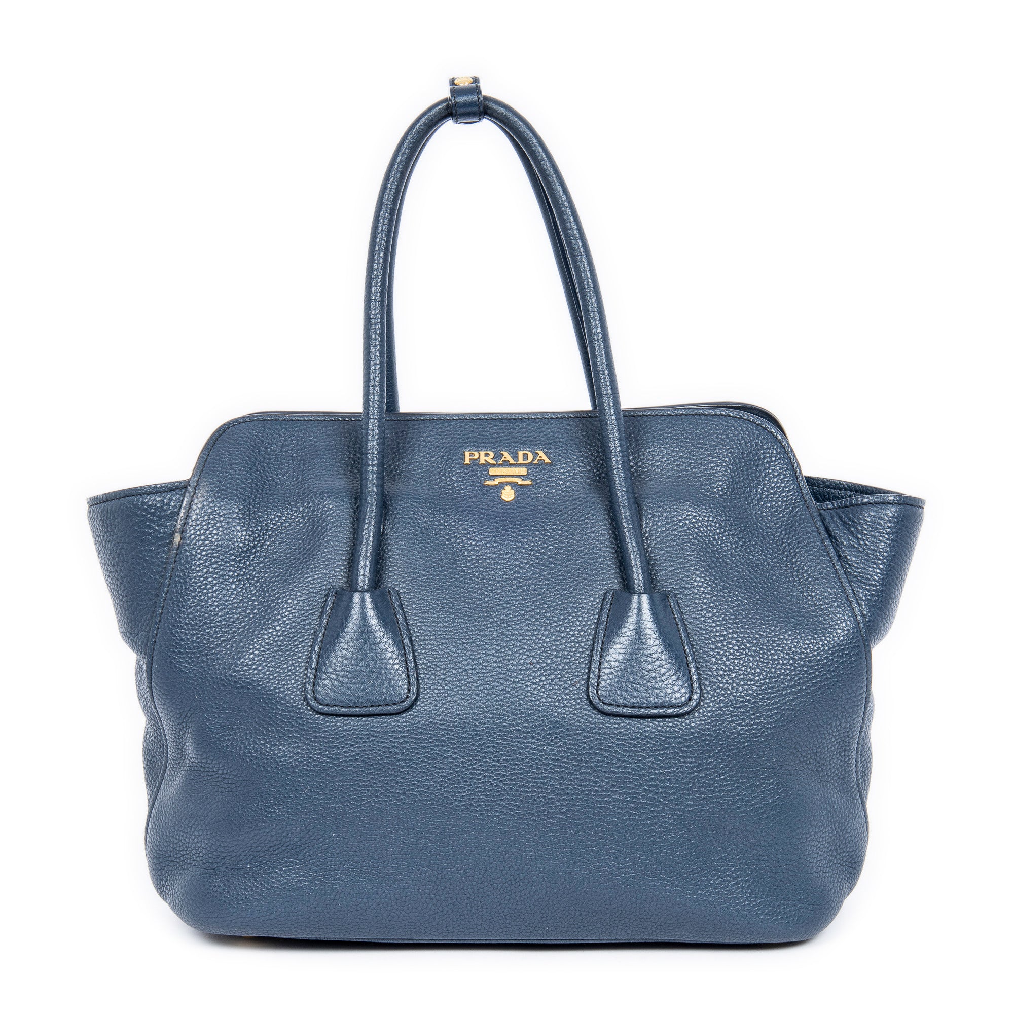 Shoulder Bag Open Shopping Tote Dark Blue Calfskin Grained Leather
