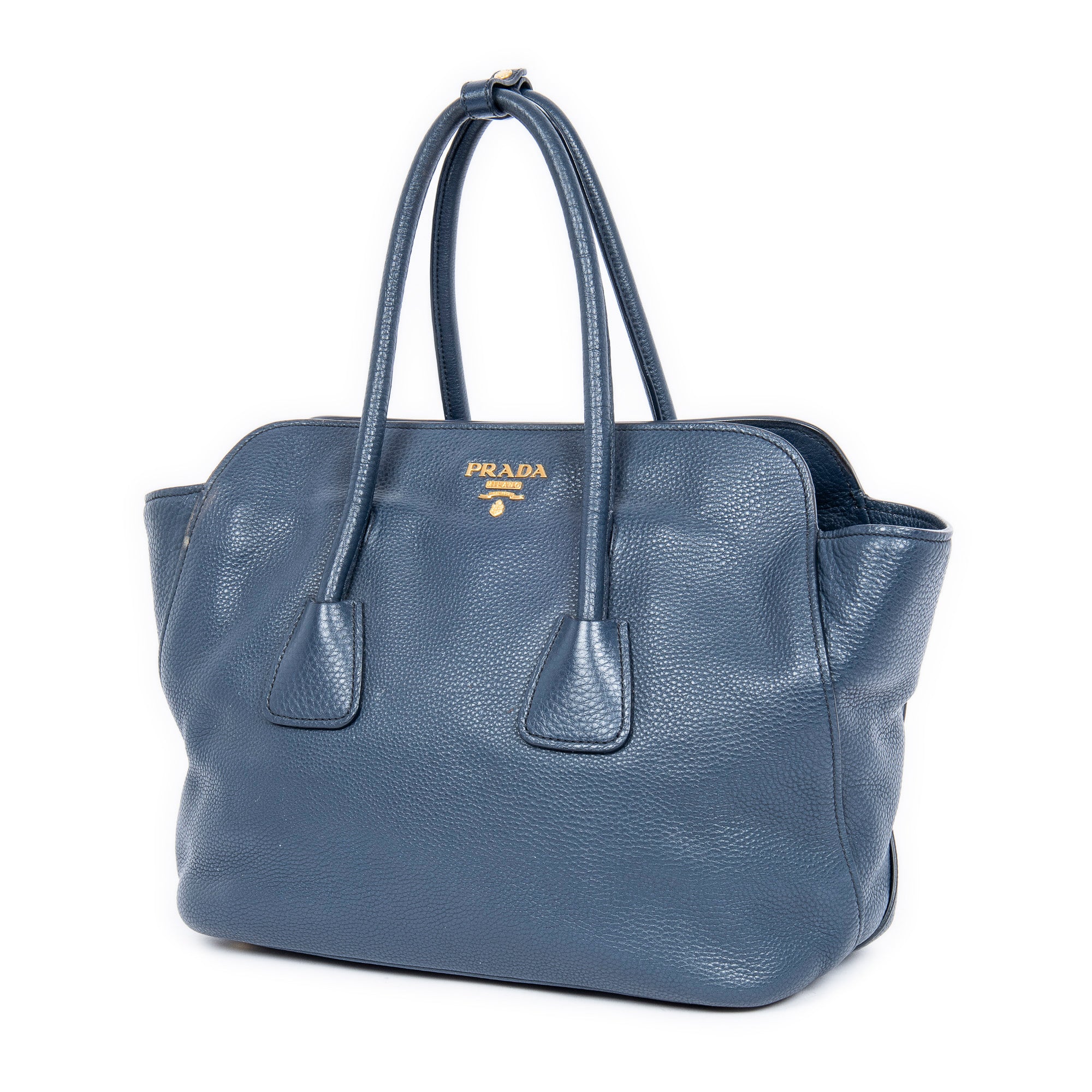 Shoulder Bag Open Shopping Tote Dark Blue Calfskin Grained Leather
