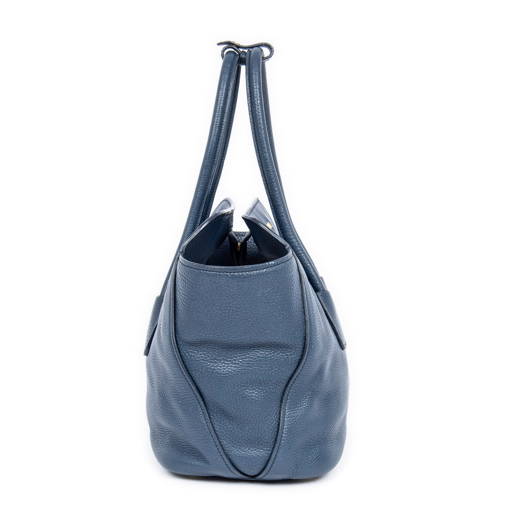 Shoulder Bag Open Shopping Tote Dark Blue Calfskin Grained Leather