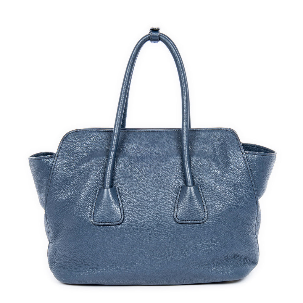 Shoulder Bag Open Shopping Tote Dark Blue Calfskin Grained Leather