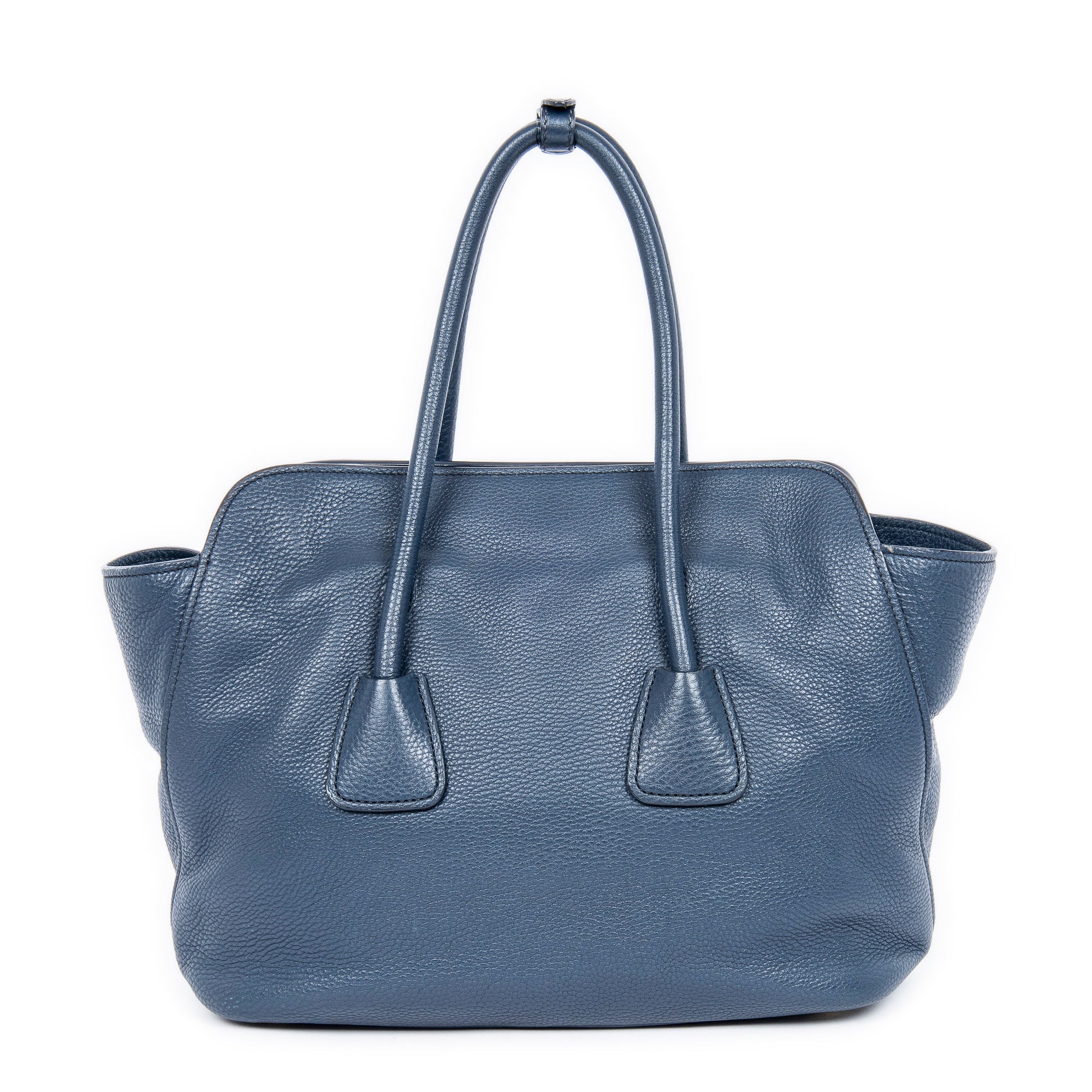 Shoulder Bag Open Shopping Tote Dark Blue Calfskin Grained Leather