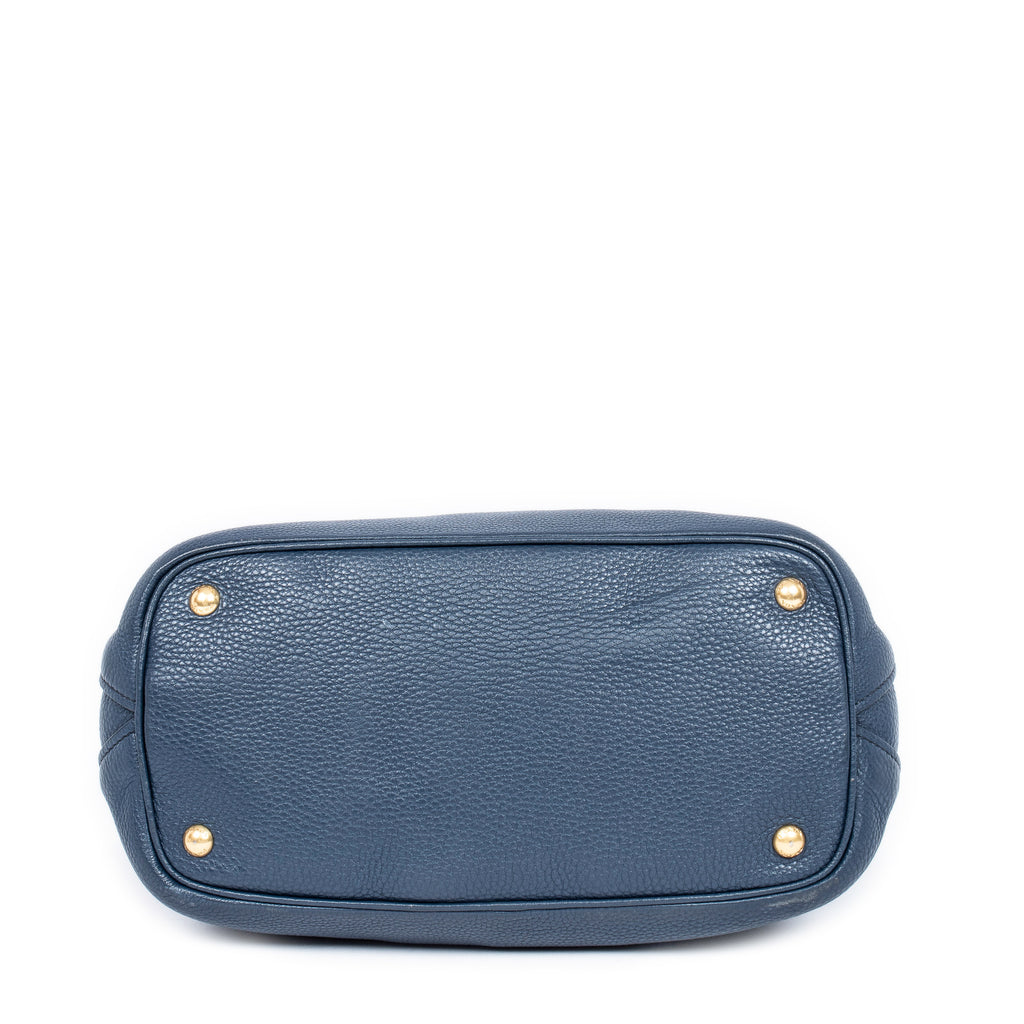 Shoulder Bag Open Shopping Tote Dark Blue Calfskin Grained Leather