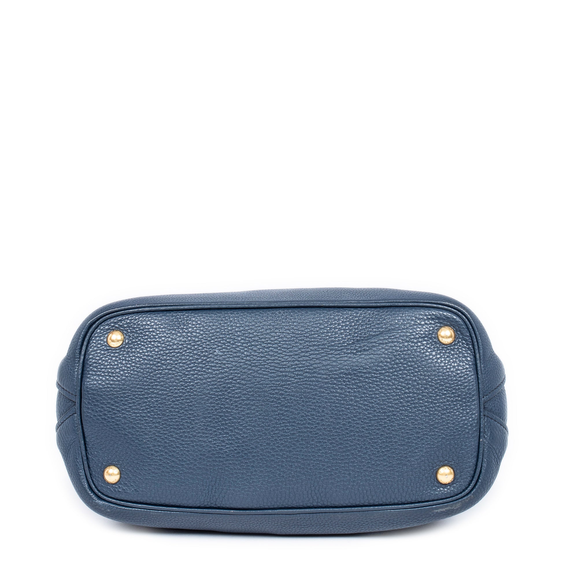 Shoulder Bag Open Shopping Tote Dark Blue Calfskin Grained Leather