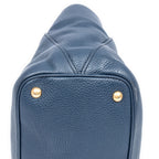 Shoulder Bag Open Shopping Tote Dark Blue Calfskin Grained Leather