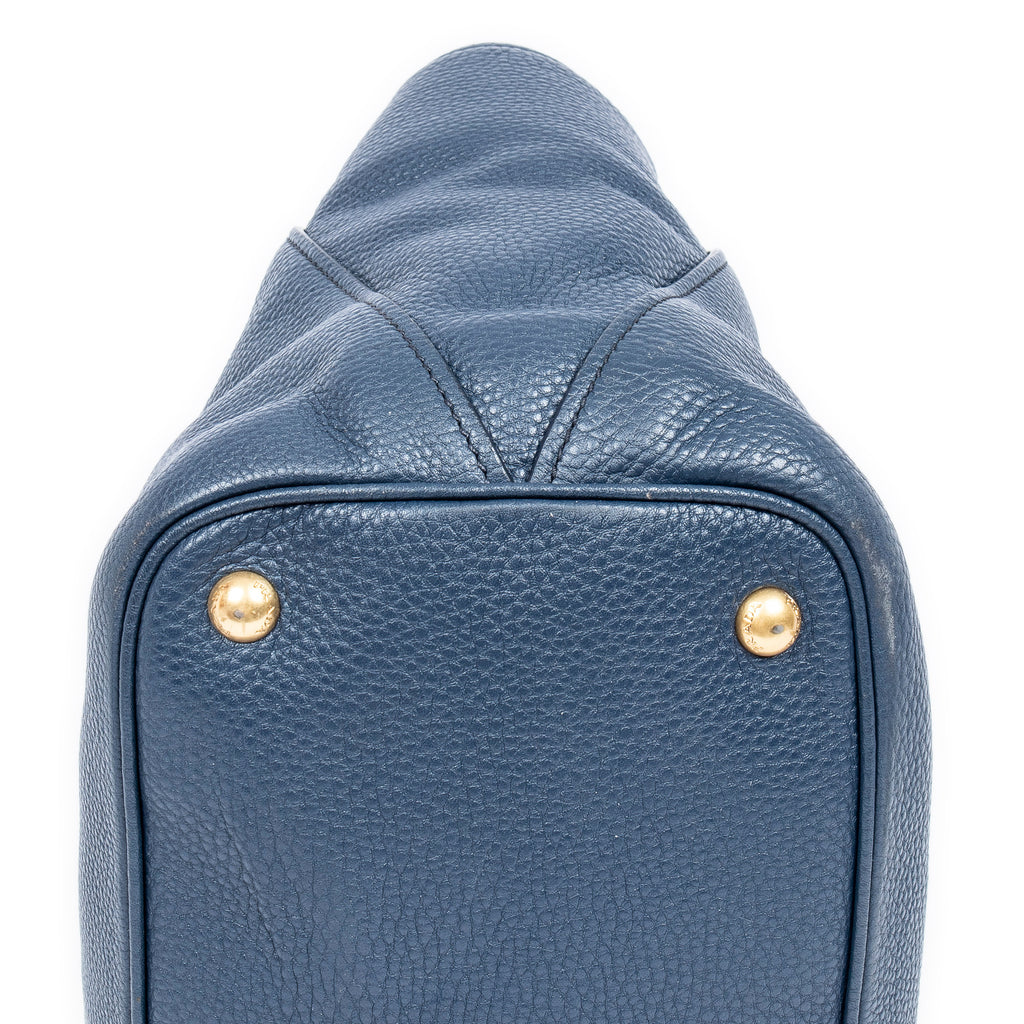 Shoulder Bag Open Shopping Tote Dark Blue Calfskin Grained Leather