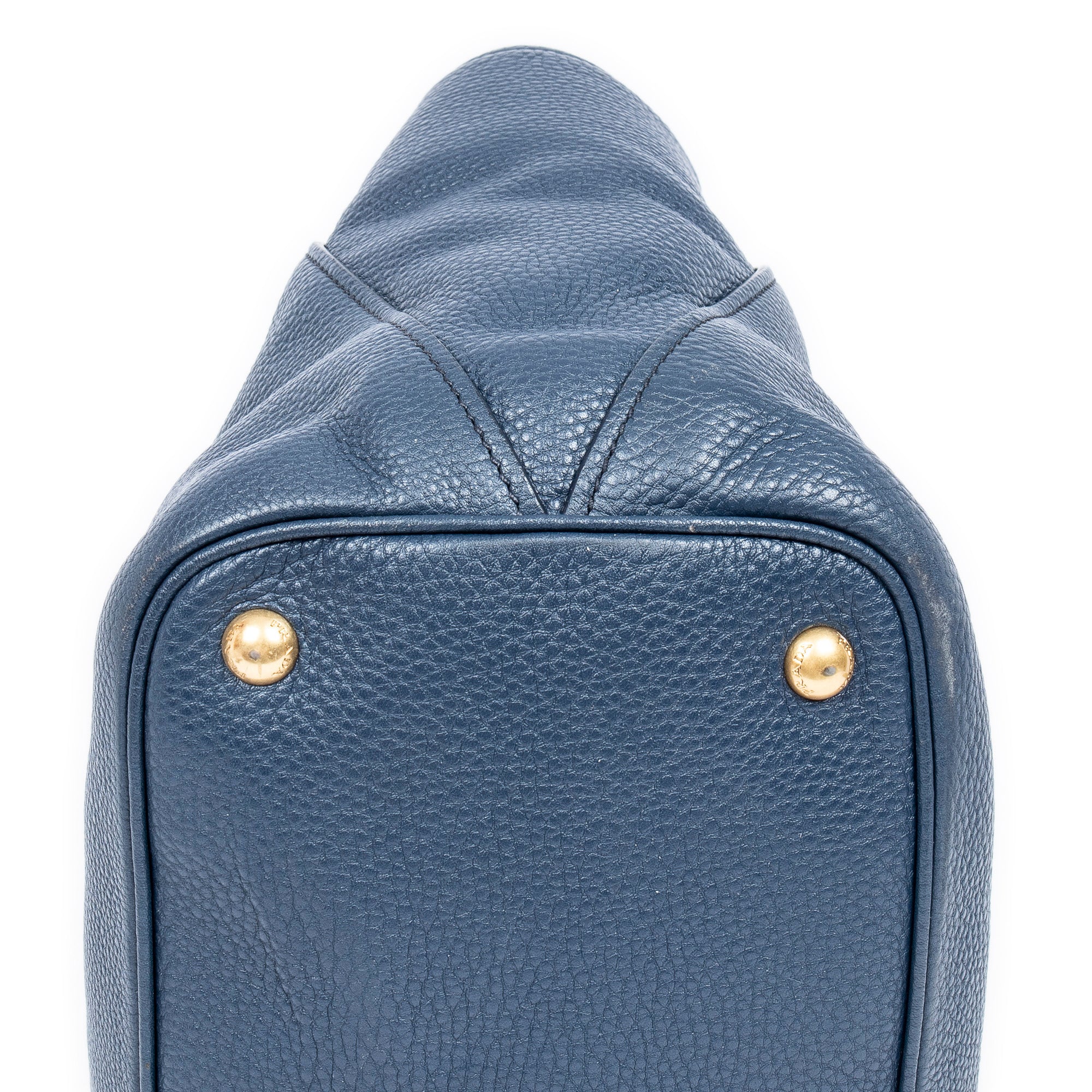 Shoulder Bag Open Shopping Tote Dark Blue Calfskin Grained Leather