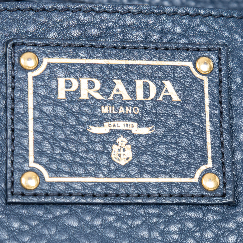 Shoulder Bag Open Shopping Tote Dark Blue Calfskin Grained Leather