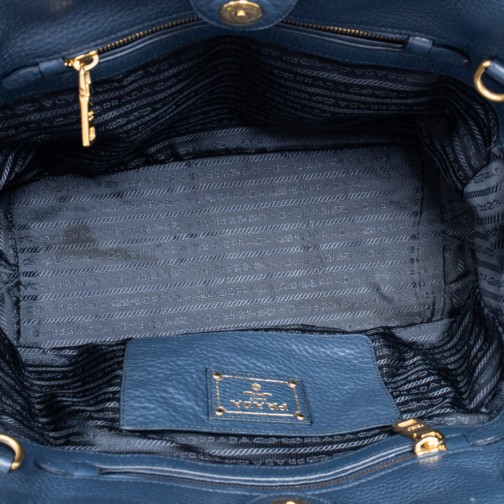 Shoulder Bag Open Shopping Tote Dark Blue Calfskin Grained Leather