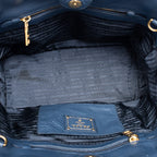 Shoulder Bag Open Shopping Tote Dark Blue Calfskin Grained Leather