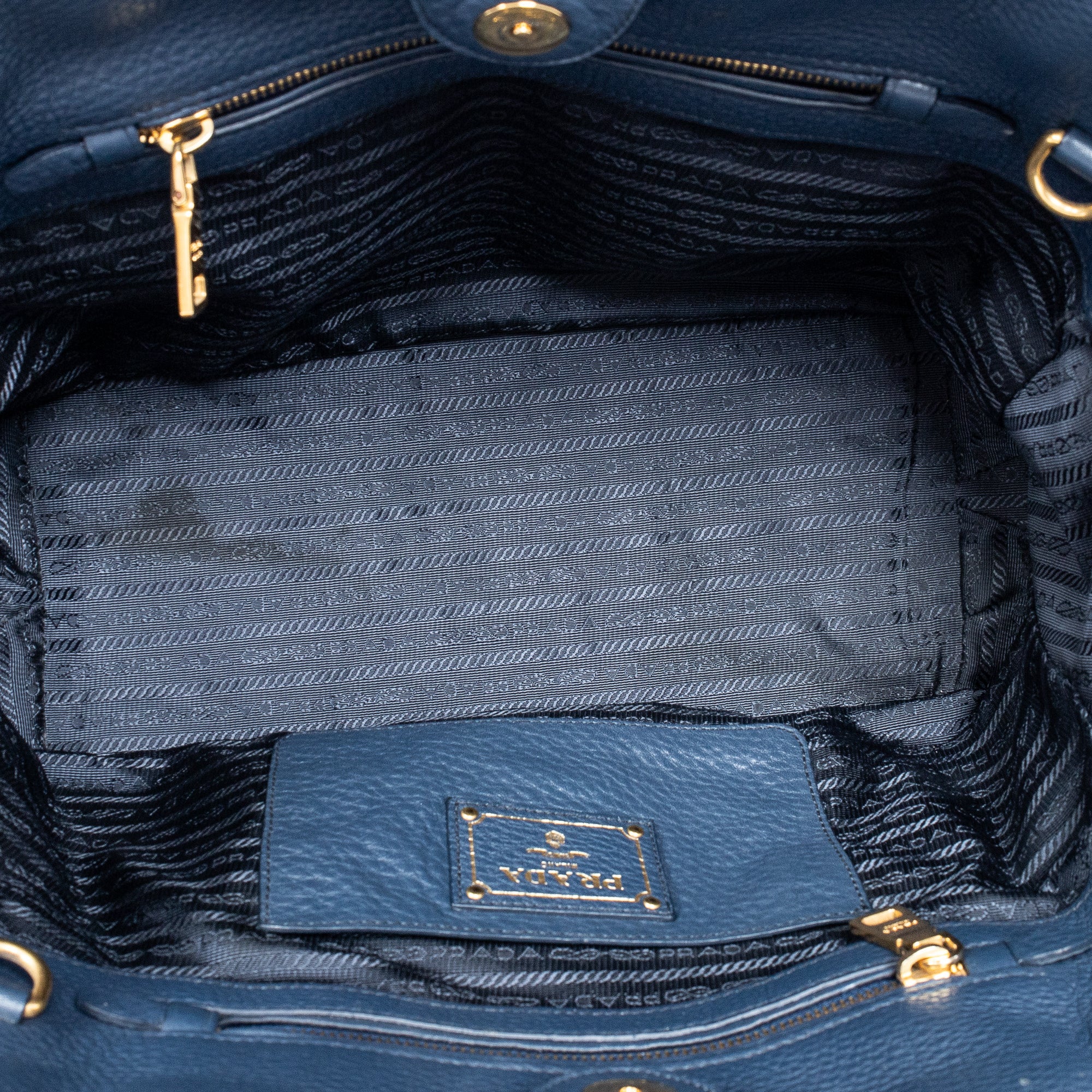 Shoulder Bag Open Shopping Tote Dark Blue Calfskin Grained Leather