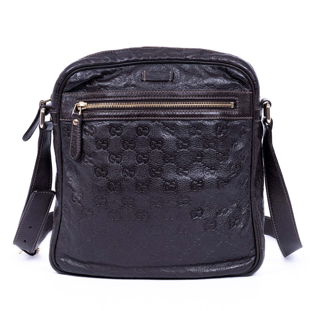 Shoulder Bag Front Zip Messenger Black Guccissima Leather