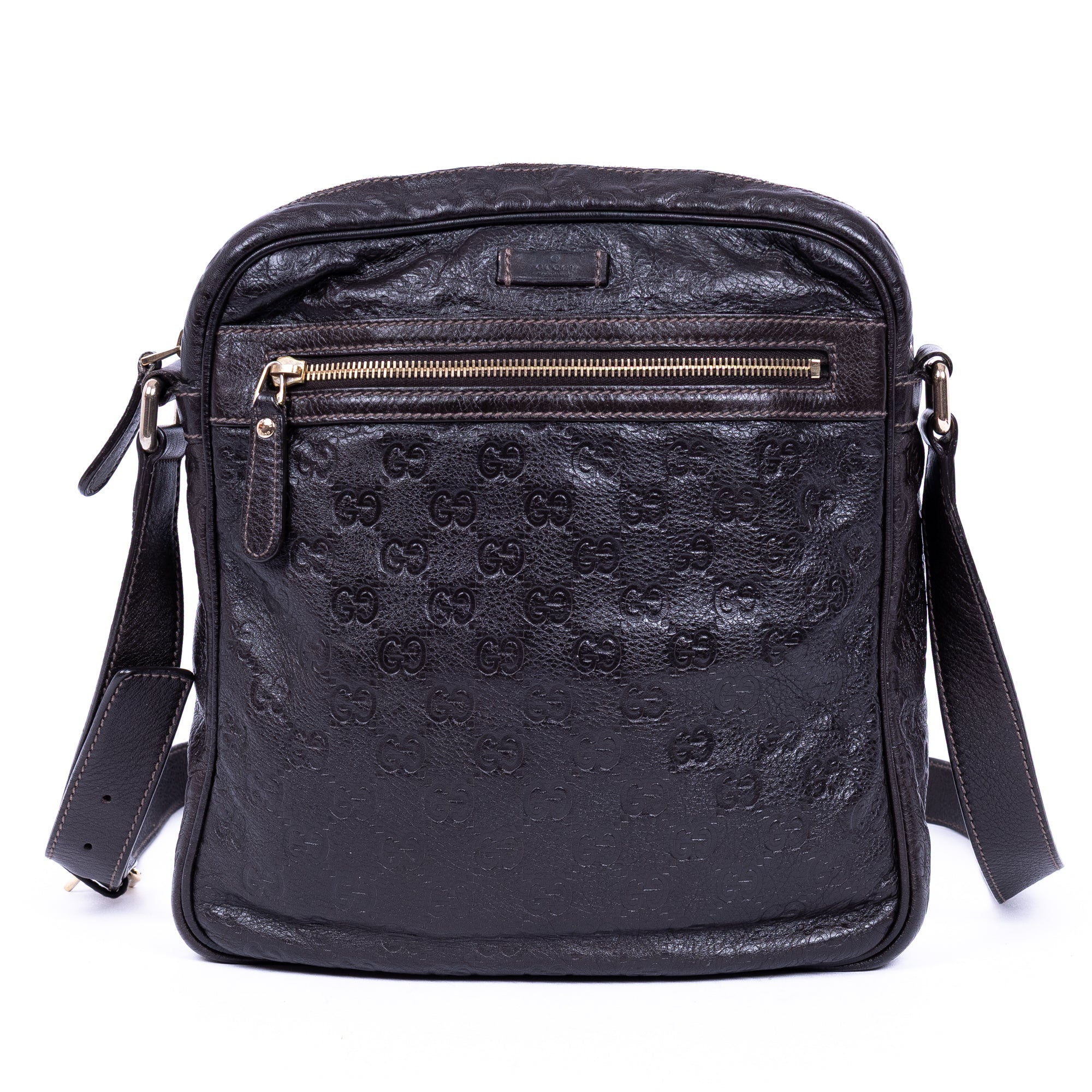 Shoulder Bag Front Zip Messenger Black Guccissima Leather