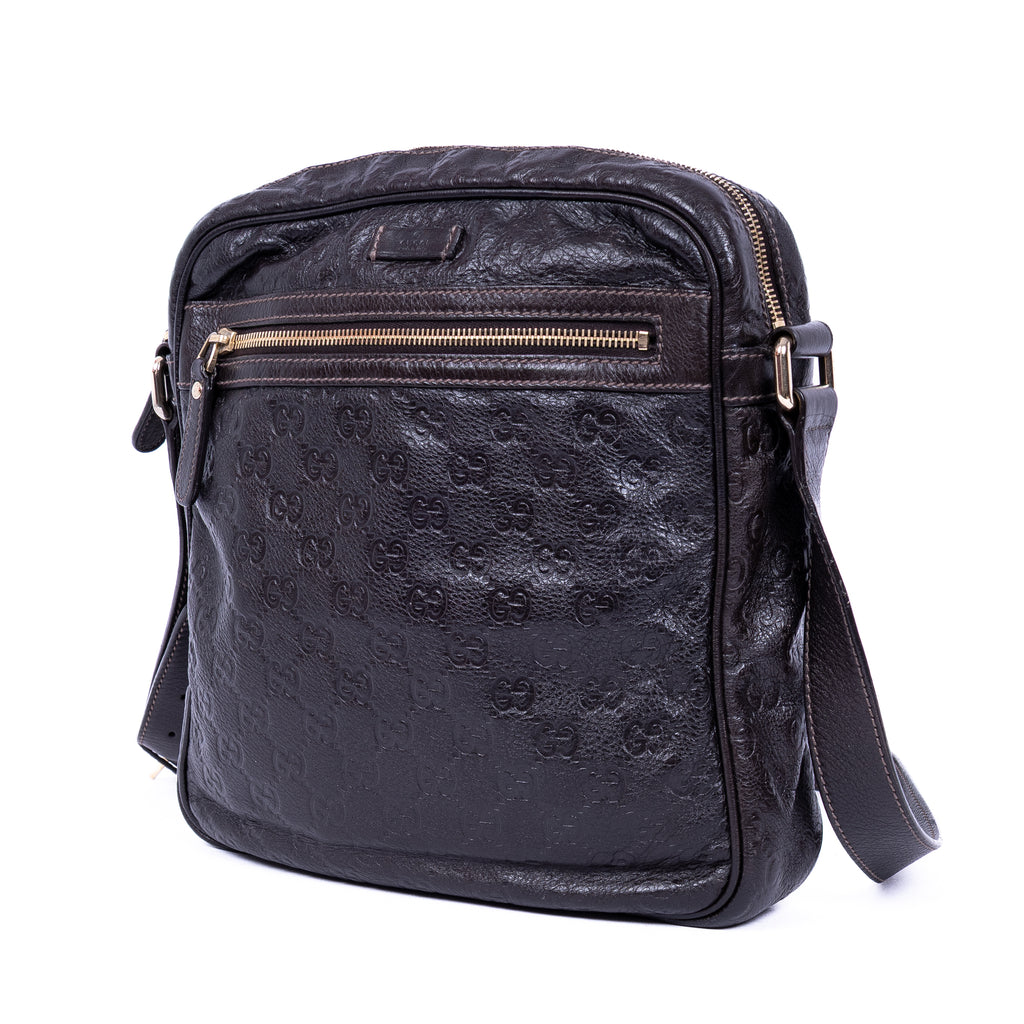Shoulder Bag Front Zip Messenger Black Guccissima Leather