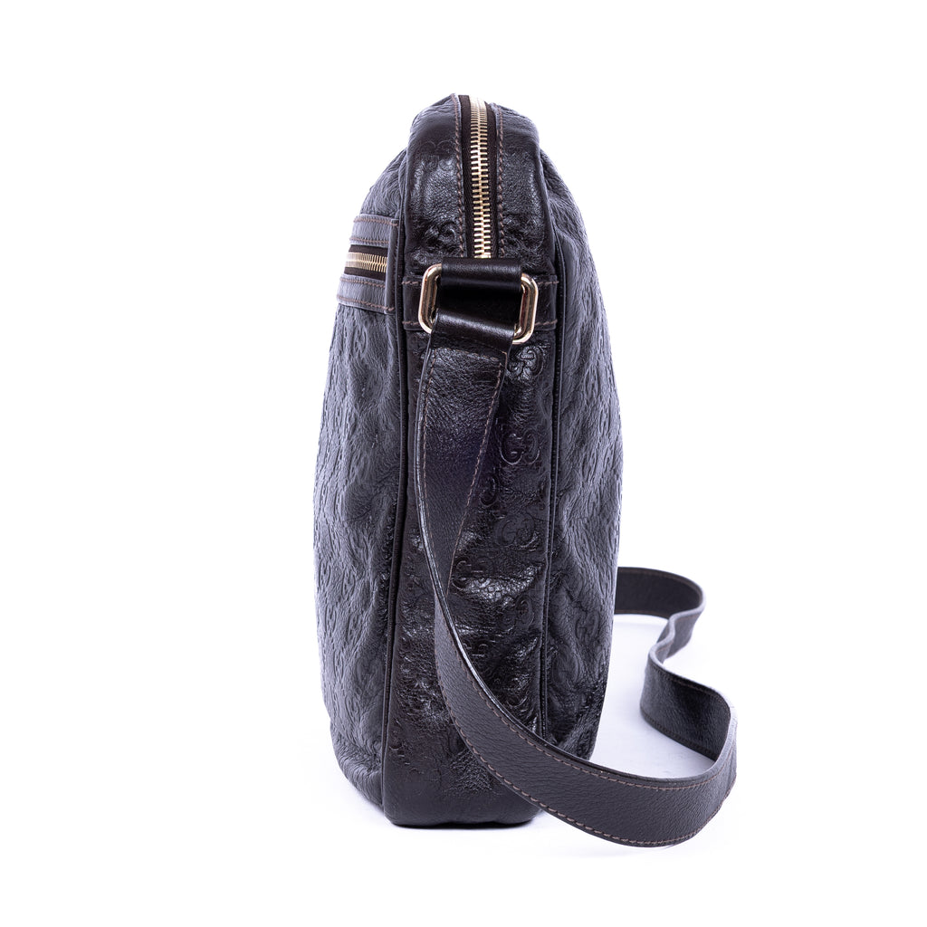 Shoulder Bag Front Zip Messenger Black Guccissima Leather