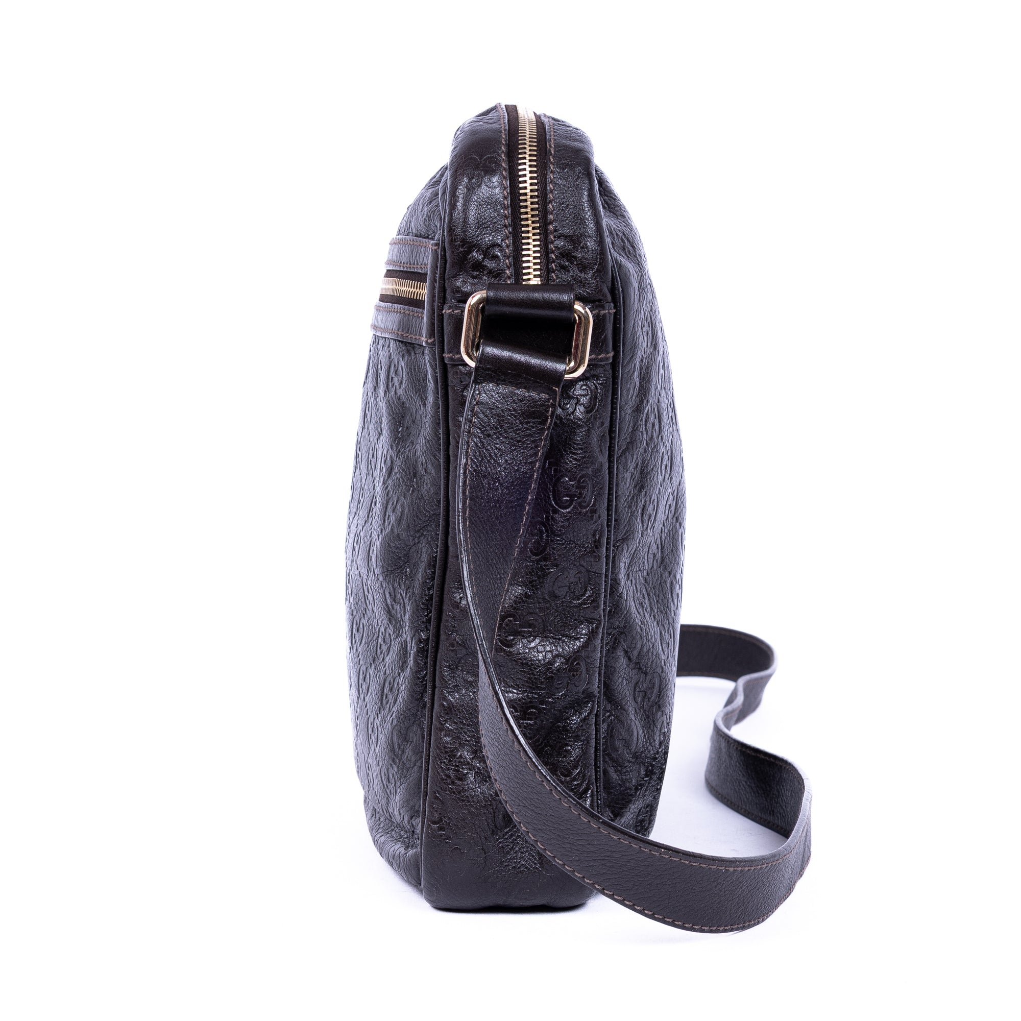 Shoulder Bag Front Zip Messenger Black Guccissima Leather