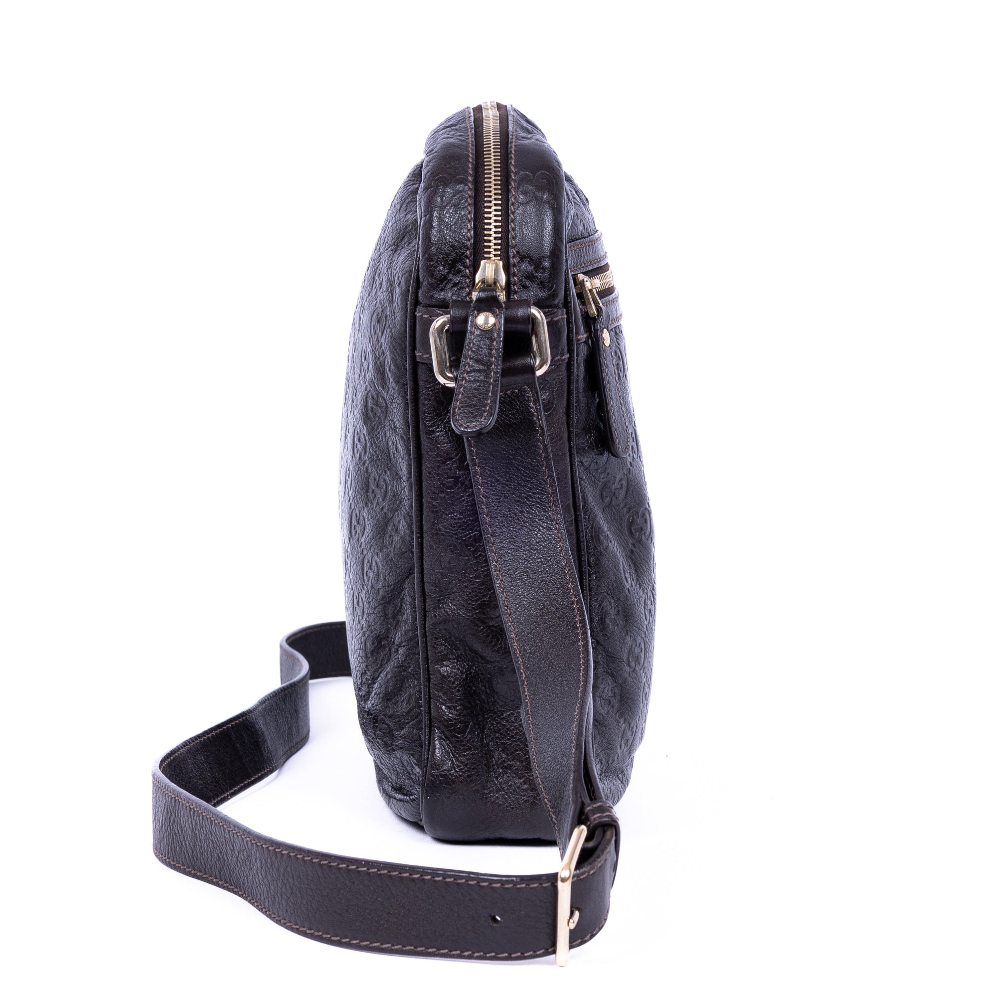 Shoulder Bag Front Zip Messenger Black Guccissima Leather