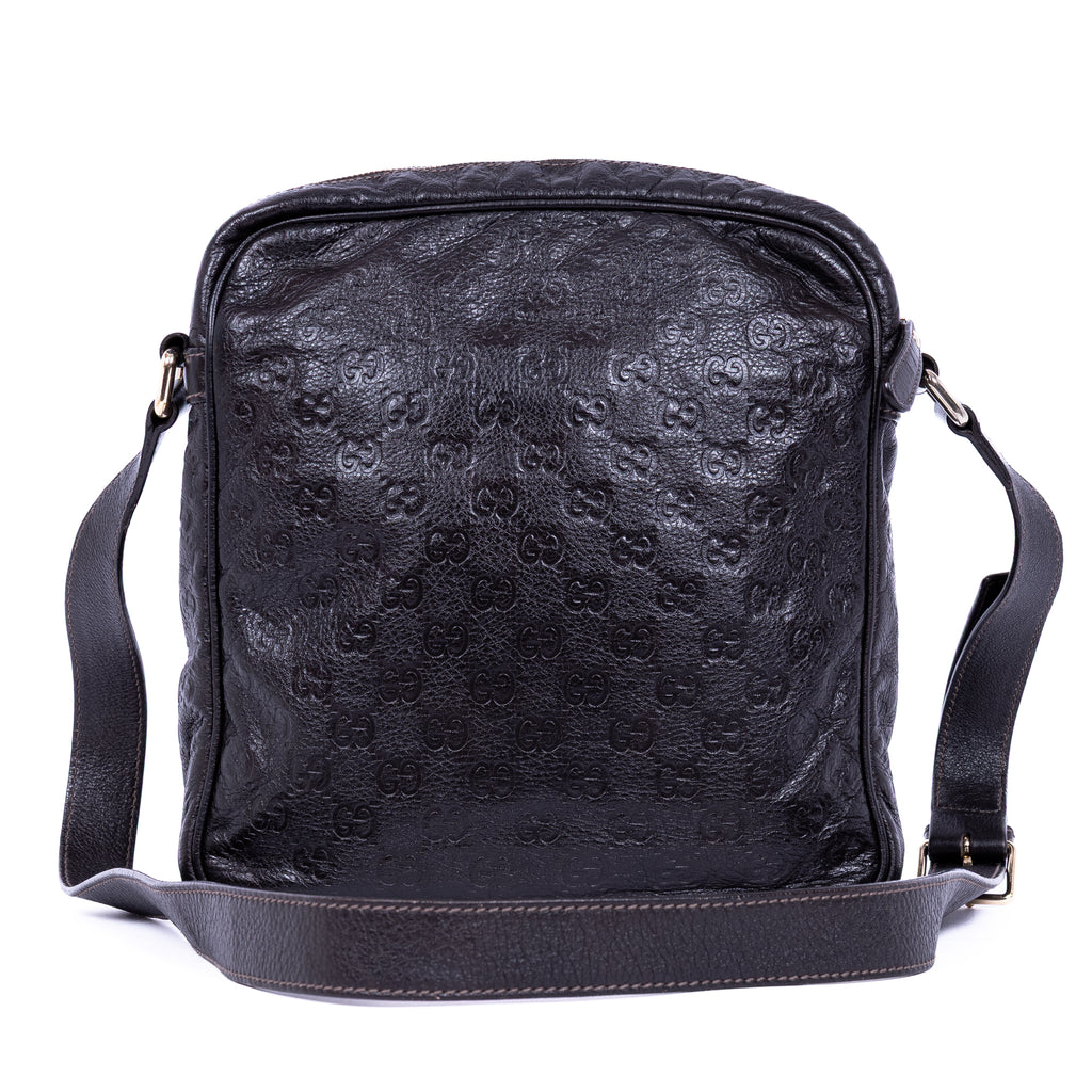 Shoulder Bag Front Zip Messenger Black Guccissima Leather