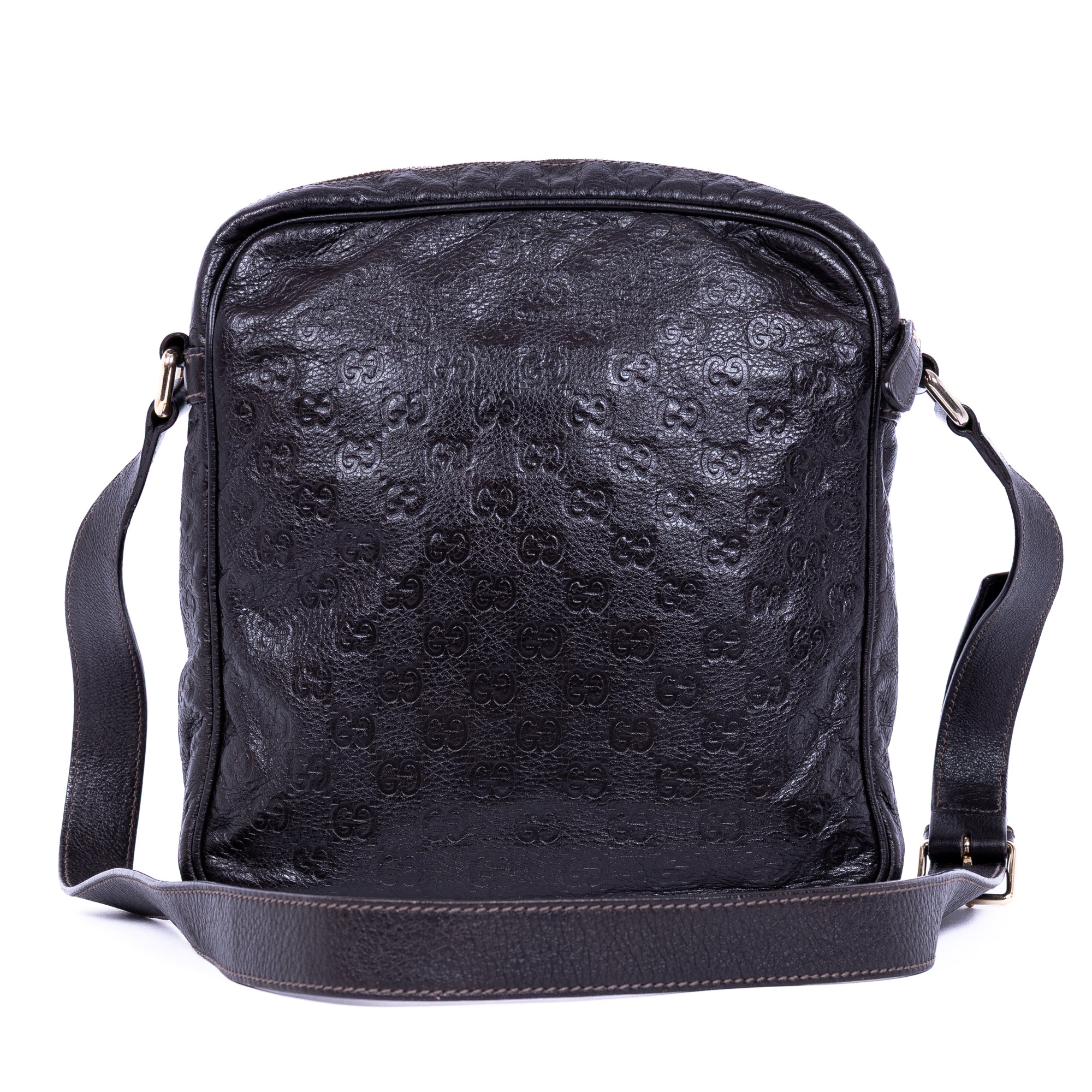 Shoulder Bag Front Zip Messenger Black Guccissima Leather
