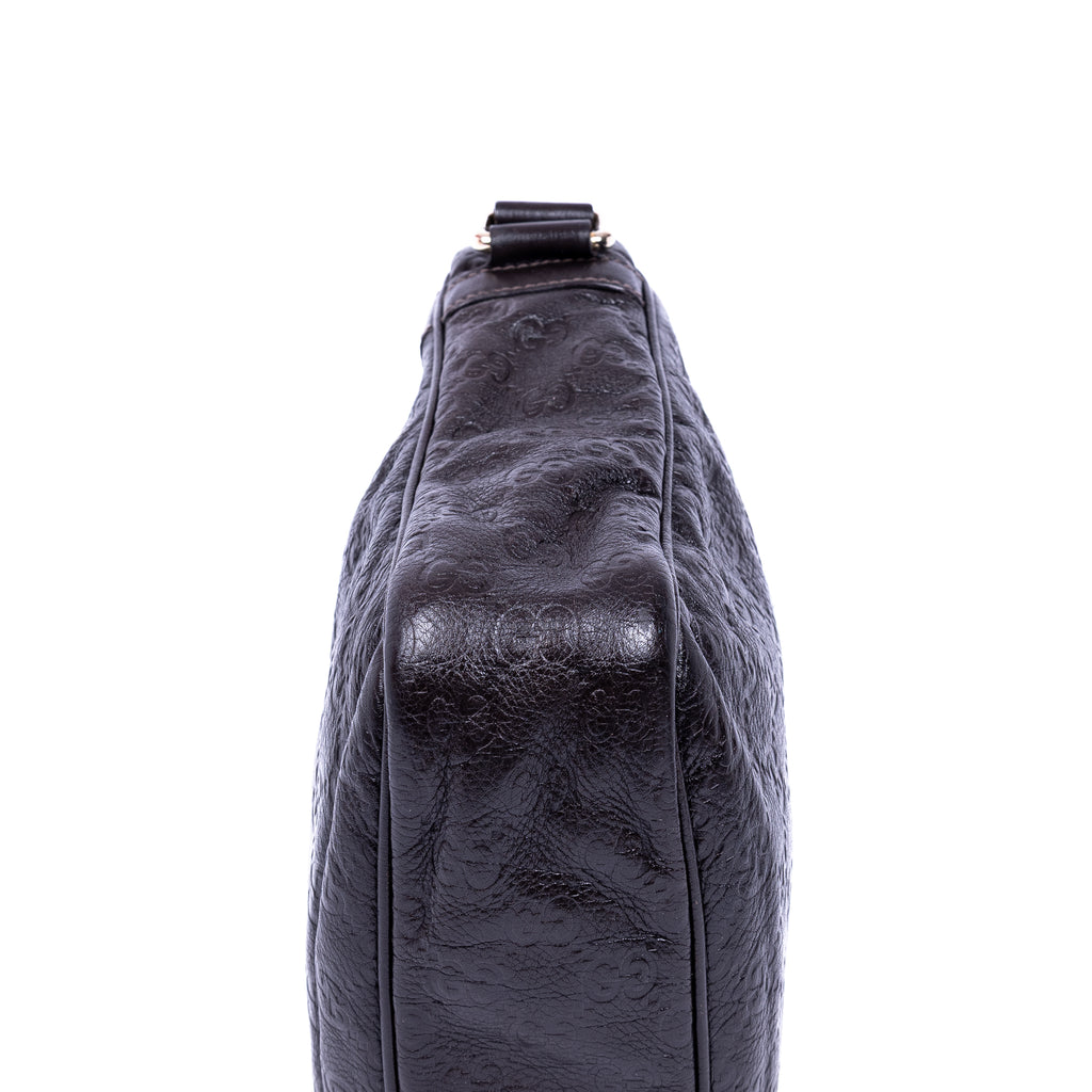 Shoulder Bag Front Zip Messenger Black Guccissima Leather