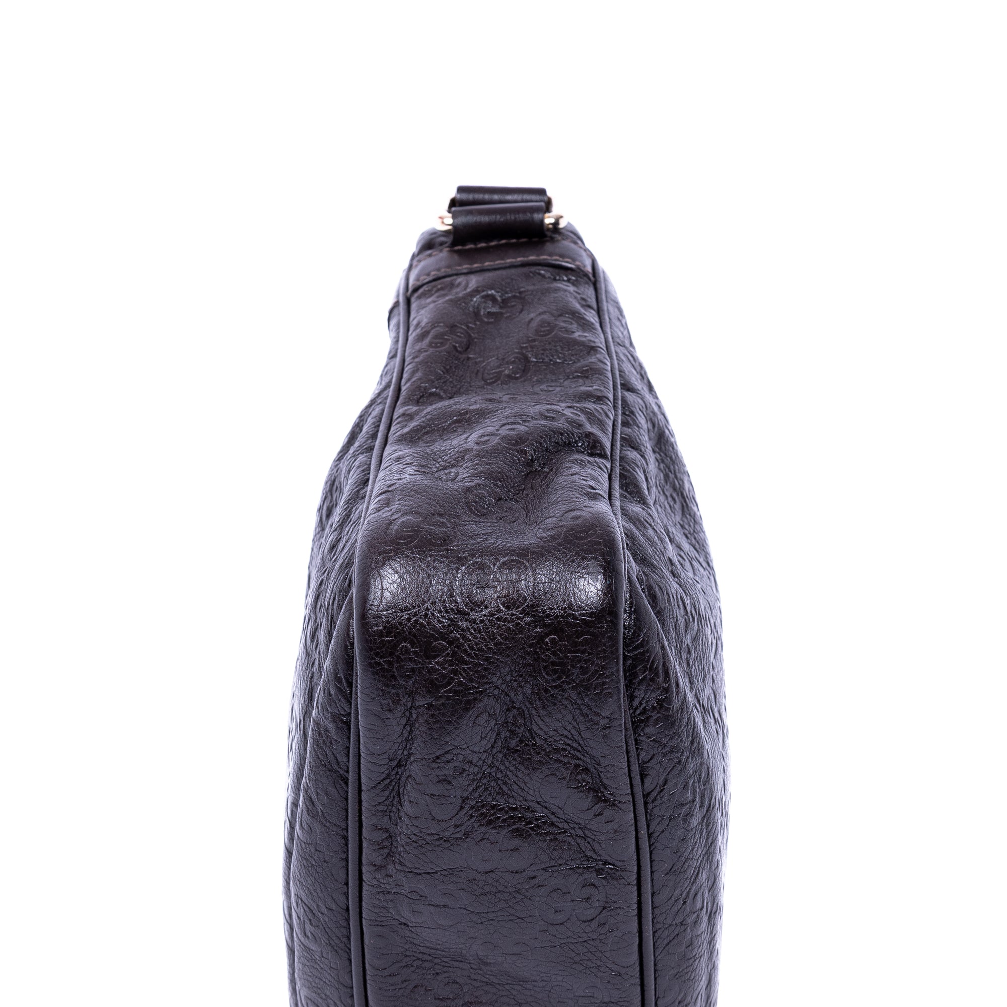 Shoulder Bag Front Zip Messenger Black Guccissima Leather