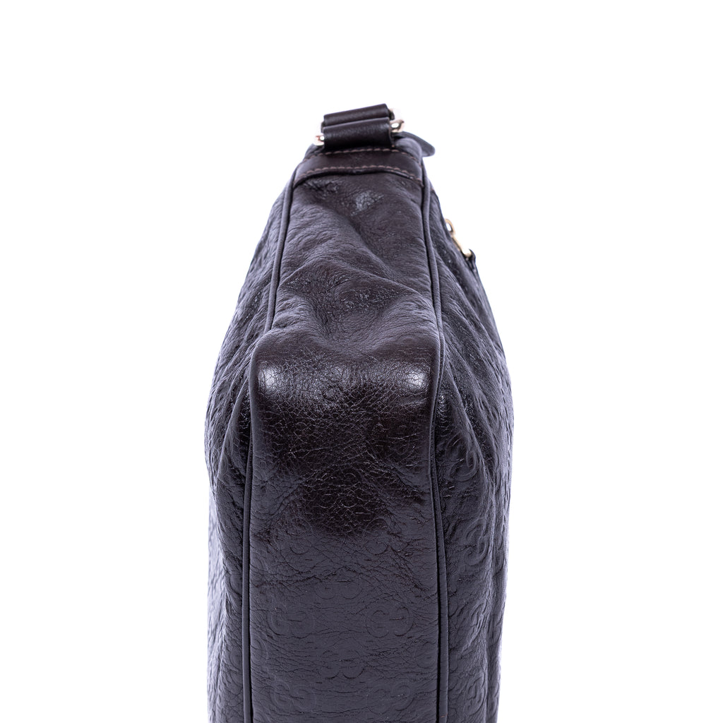Shoulder Bag Front Zip Messenger Black Guccissima Leather