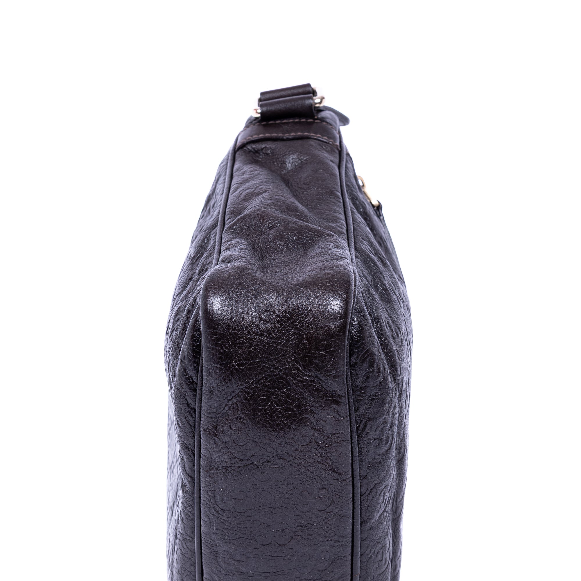 Shoulder Bag Front Zip Messenger Black Guccissima Leather