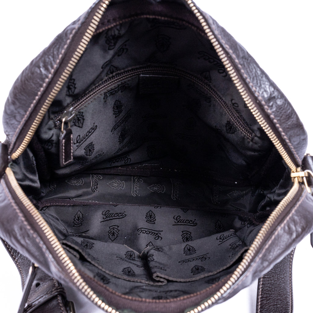 Shoulder Bag Front Zip Messenger Black Guccissima Leather