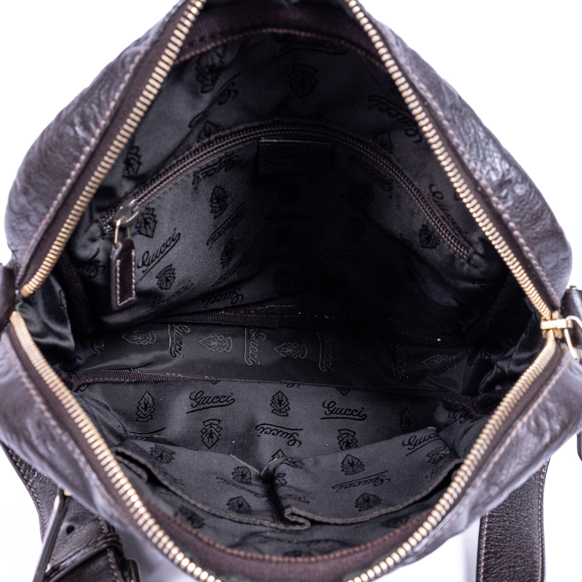 Shoulder Bag Front Zip Messenger Black Guccissima Leather