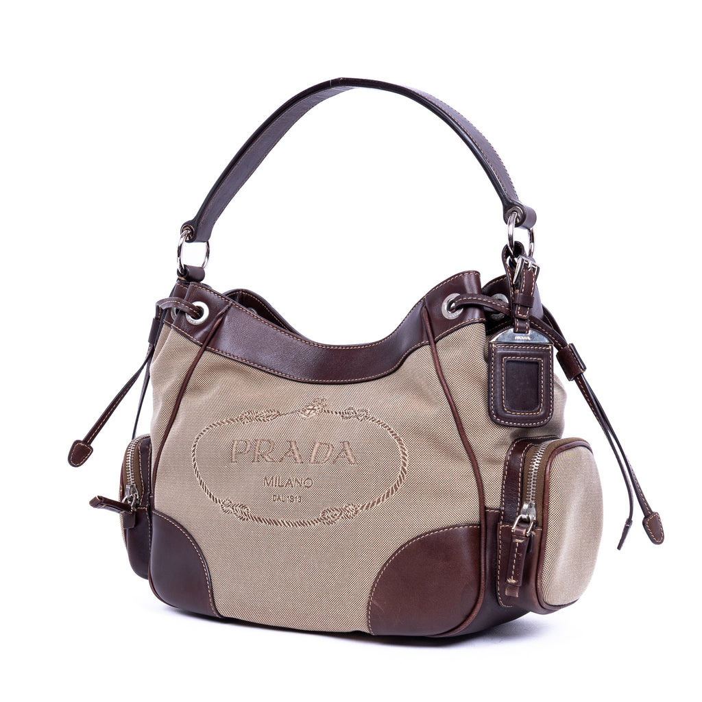 Shoulder Bag Jaquard Hobo Beige Jacquard Logo Canvas