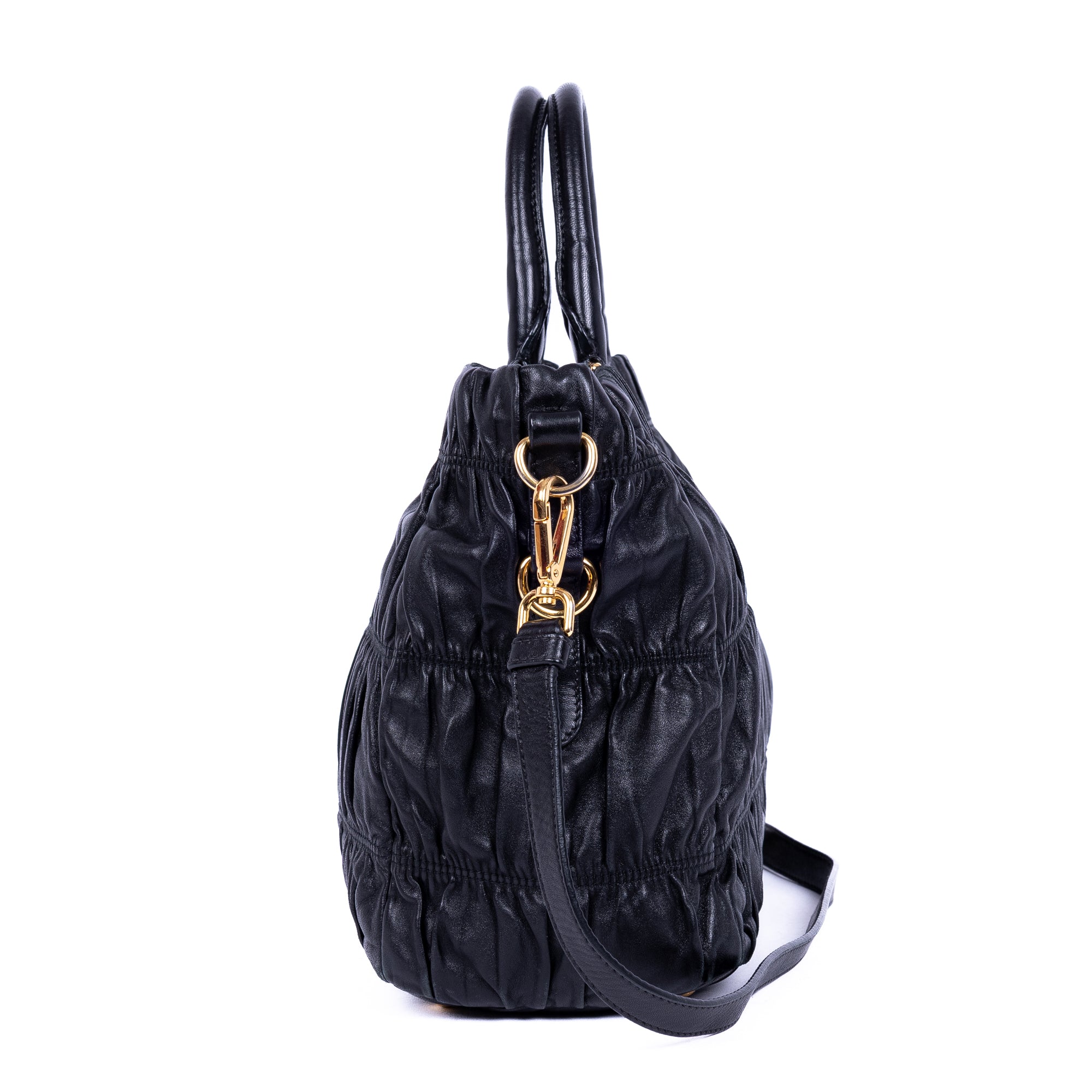 Shoulder Bag Nappa Gaufre Top Handle Black Nappa Gaufre Leather