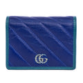 Wallet Marmont Card Case Bifold Blue Calfskin Quilted Leather