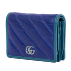 Wallet Marmont Card Case Bifold Blue Calfskin Quilted Leather
