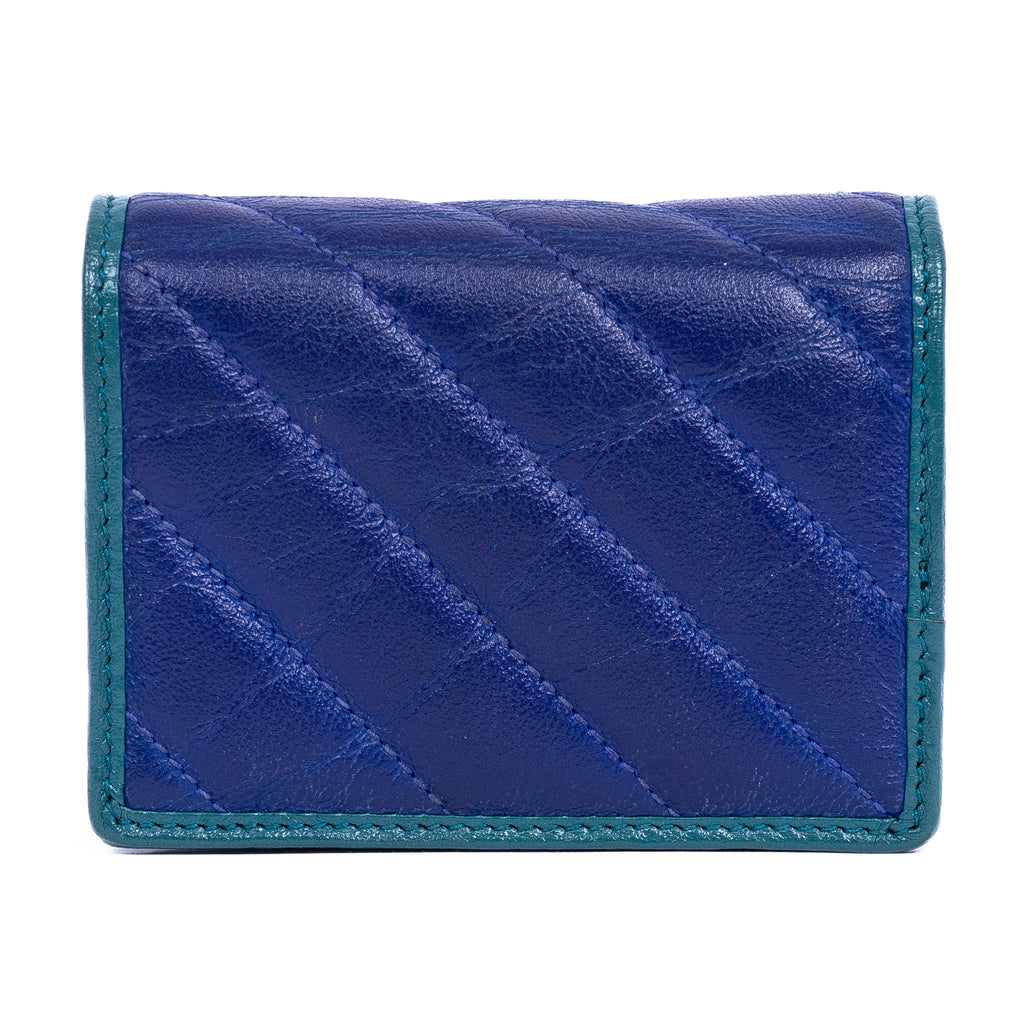 Wallet Marmont Card Case Bifold Blue Calfskin Quilted Leather