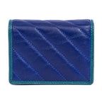Wallet Marmont Card Case Bifold Blue Calfskin Quilted Leather