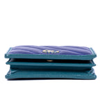 Wallet Marmont Card Case Bifold Blue Calfskin Quilted Leather