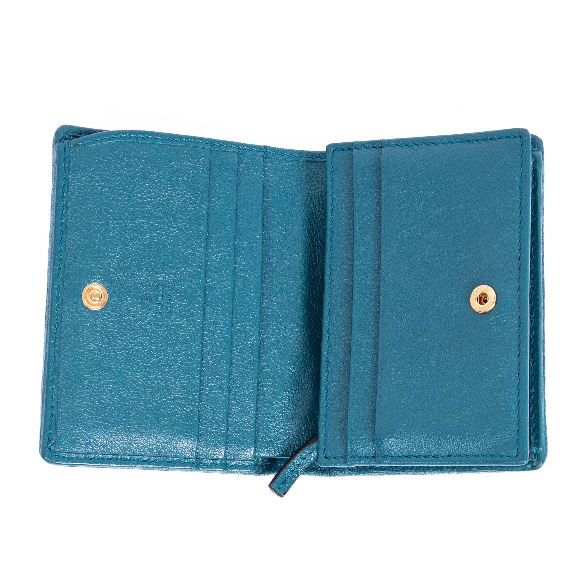 Wallet Marmont Card Case Bifold Blue Calfskin Quilted Leather