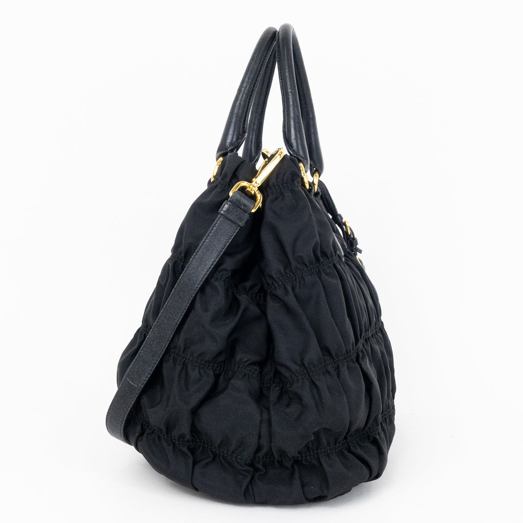 Shoulder Bag Crossbody Tote Black Tessuto Gaufre