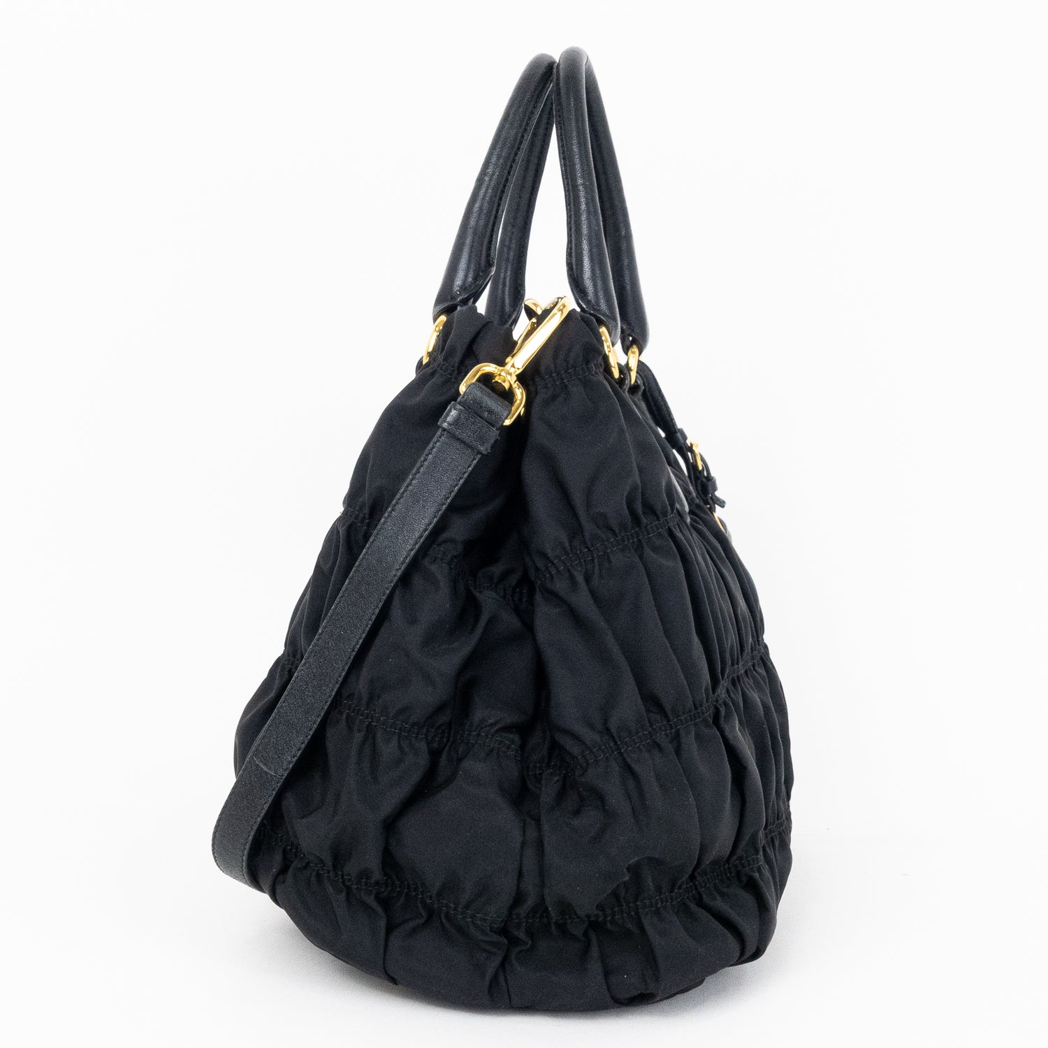 Shoulder Bag Crossbody Tote Black Tessuto Gaufre
