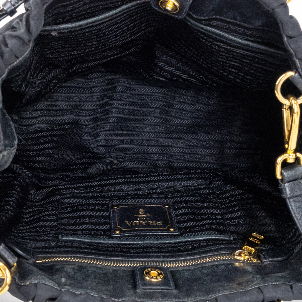Shoulder Bag Crossbody Tote Black Tessuto Gaufre