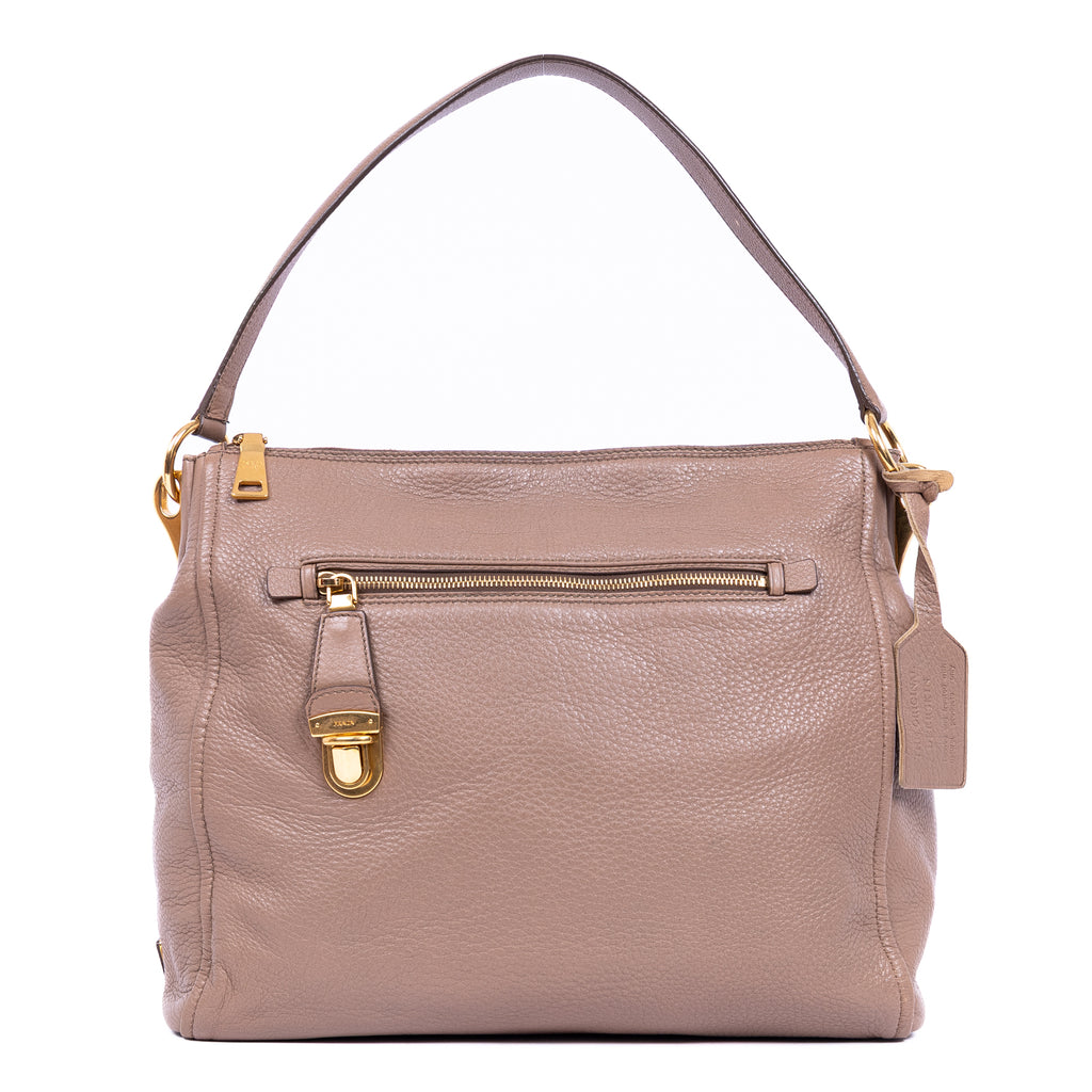Shoulder Bag Shopping Tote Dark Beige Deerskin Leather