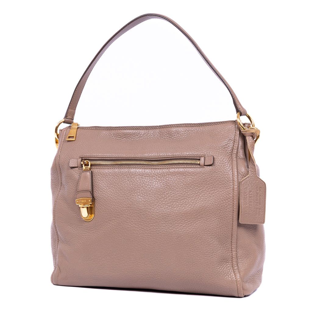 Shoulder Bag Shopping Tote Dark Beige Deerskin Leather