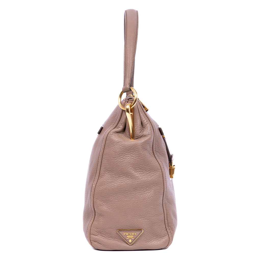Shoulder Bag Shopping Tote Dark Beige Deerskin Leather