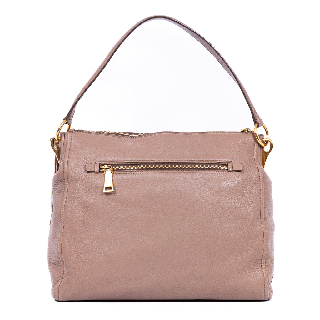Shoulder Bag Shopping Tote Dark Beige Deerskin Leather