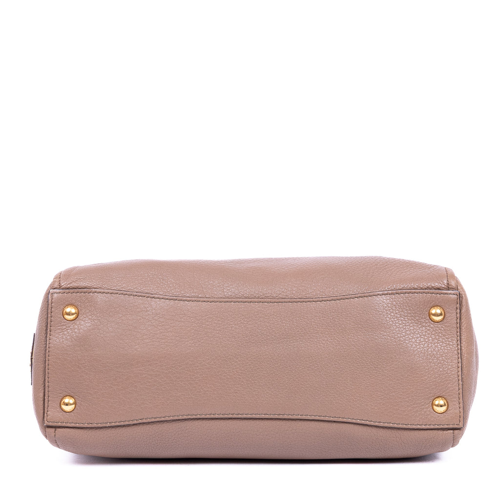 Shoulder Bag Shopping Tote Dark Beige Deerskin Leather