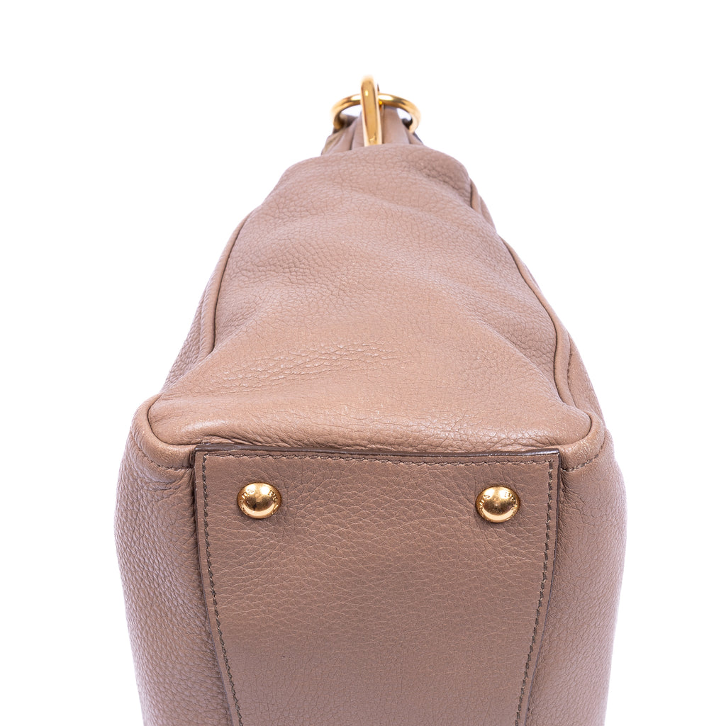 Shoulder Bag Shopping Tote Dark Beige Deerskin Leather