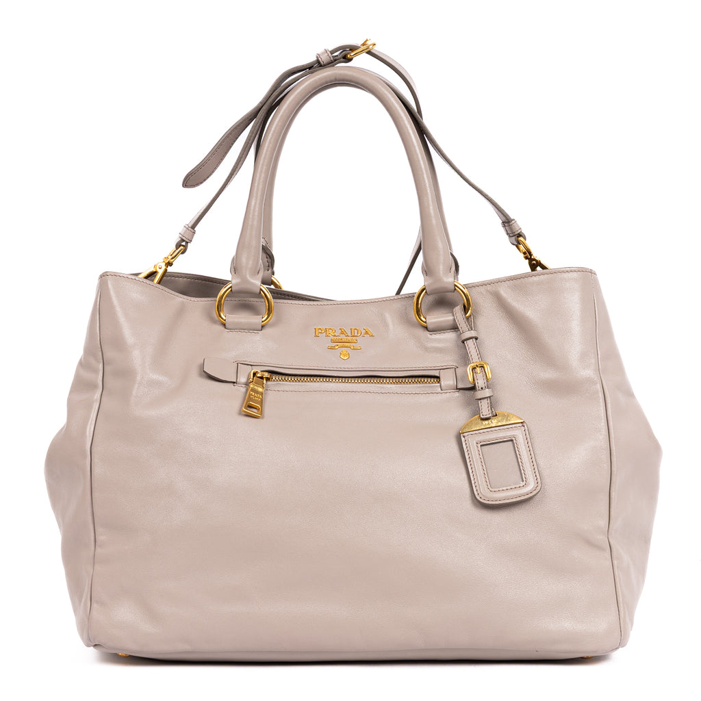 Handbag Front Zip Pocket Crossbody Tote Grey Soft Calfskin Leather